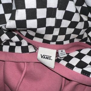 Vans Black and White Checkered Hoodie with Pink Trim